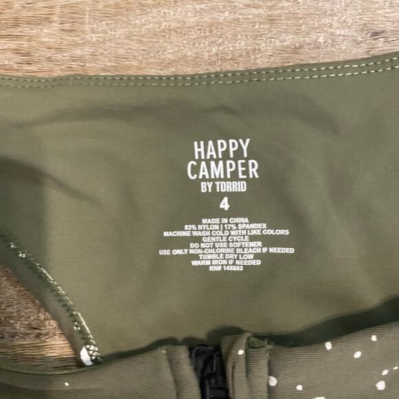 Torrid Happy Camper Olive Green Zip Front Sports Bra Size 4X Splatter Print - Picture 3 of 8